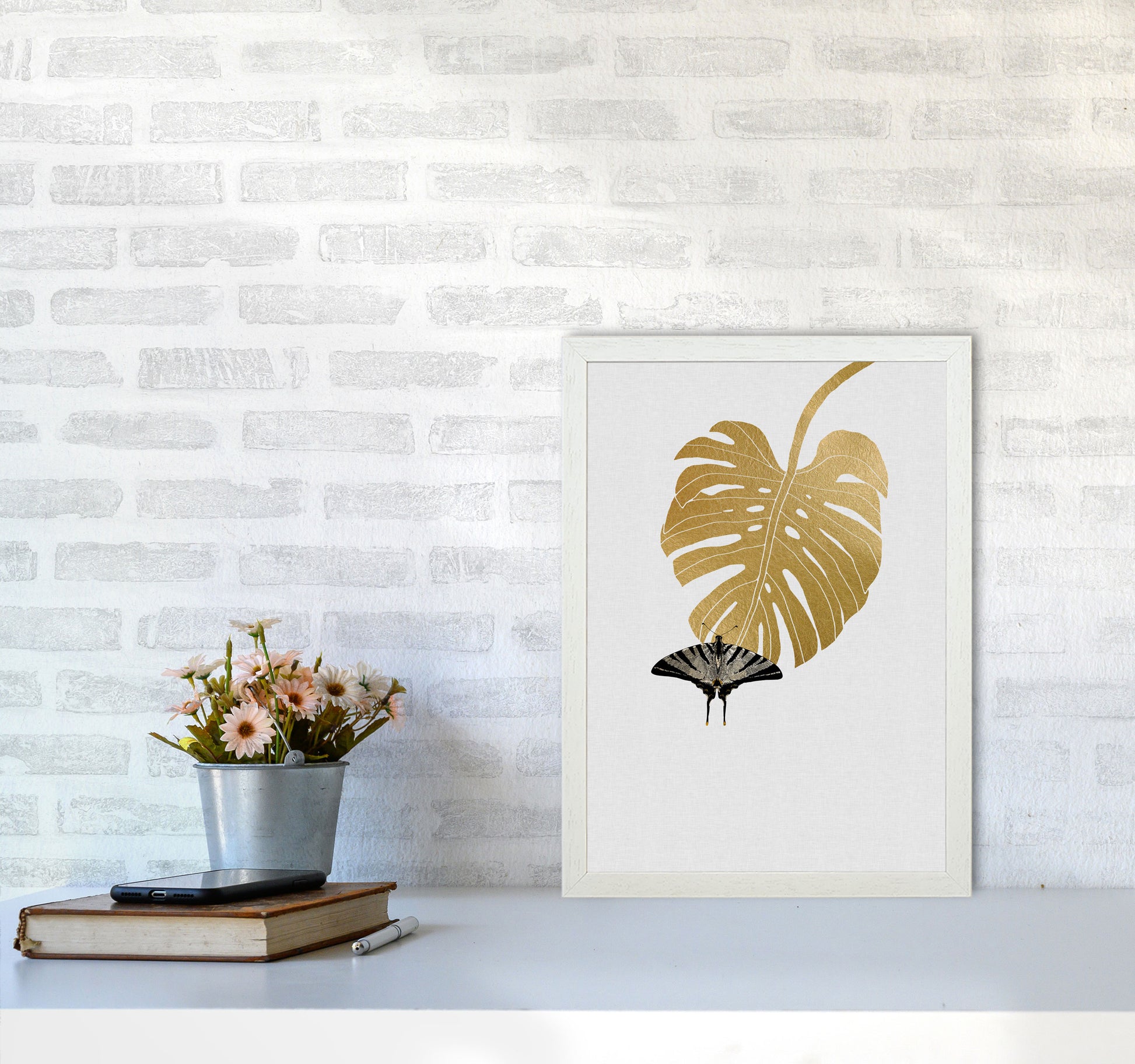 Butterfly & Monstera Leaf Print By Orara Studio A3 Oak Frame