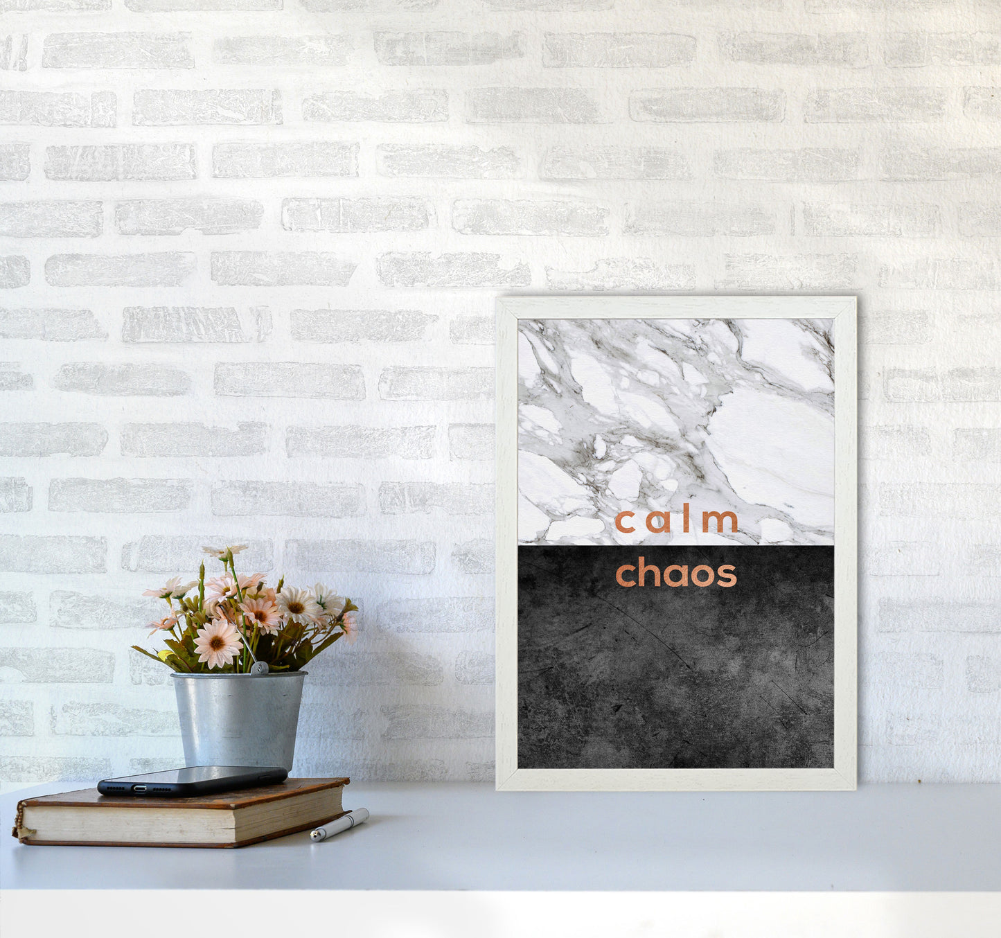 Calm Chaos Marble Quote Print By Orara Studio A3 Oak Frame