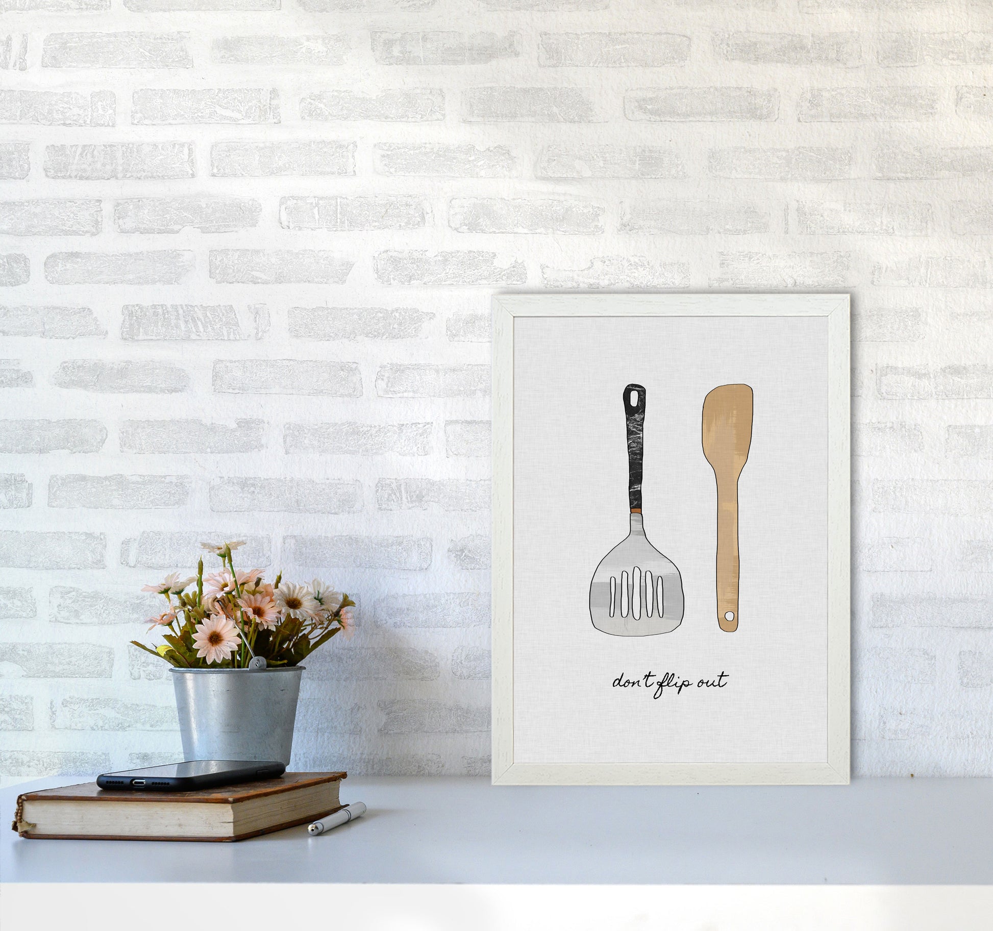 Don&#39;t Flip Out Print By Orara Studio, Framed Kitchen Wall Art A3 Oak Frame