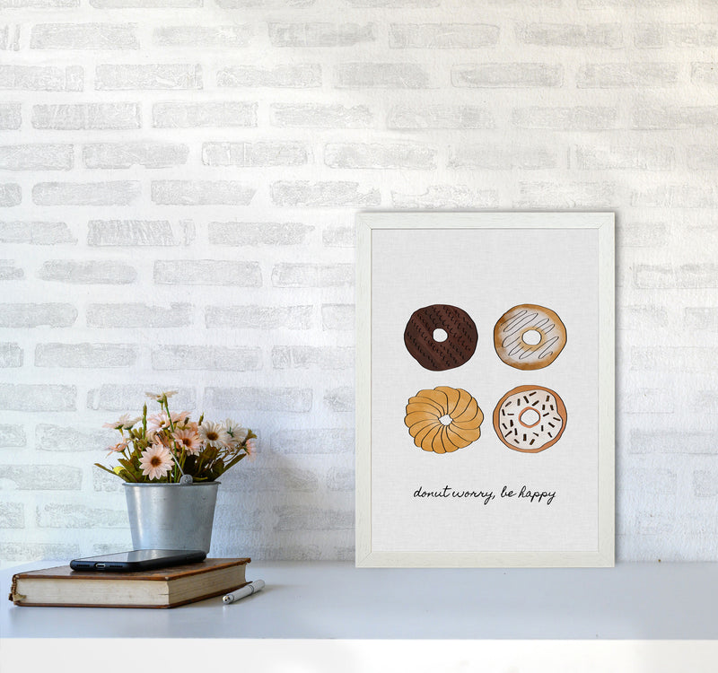 Donut Worry Print By Orara Studio, Framed Kitchen Wall Art A3 Oak Frame