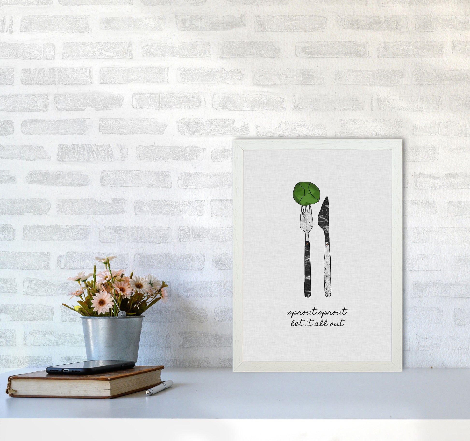 Sprout Sprout Print By Orara Studio, Framed Kitchen Wall Art A3 Oak Frame