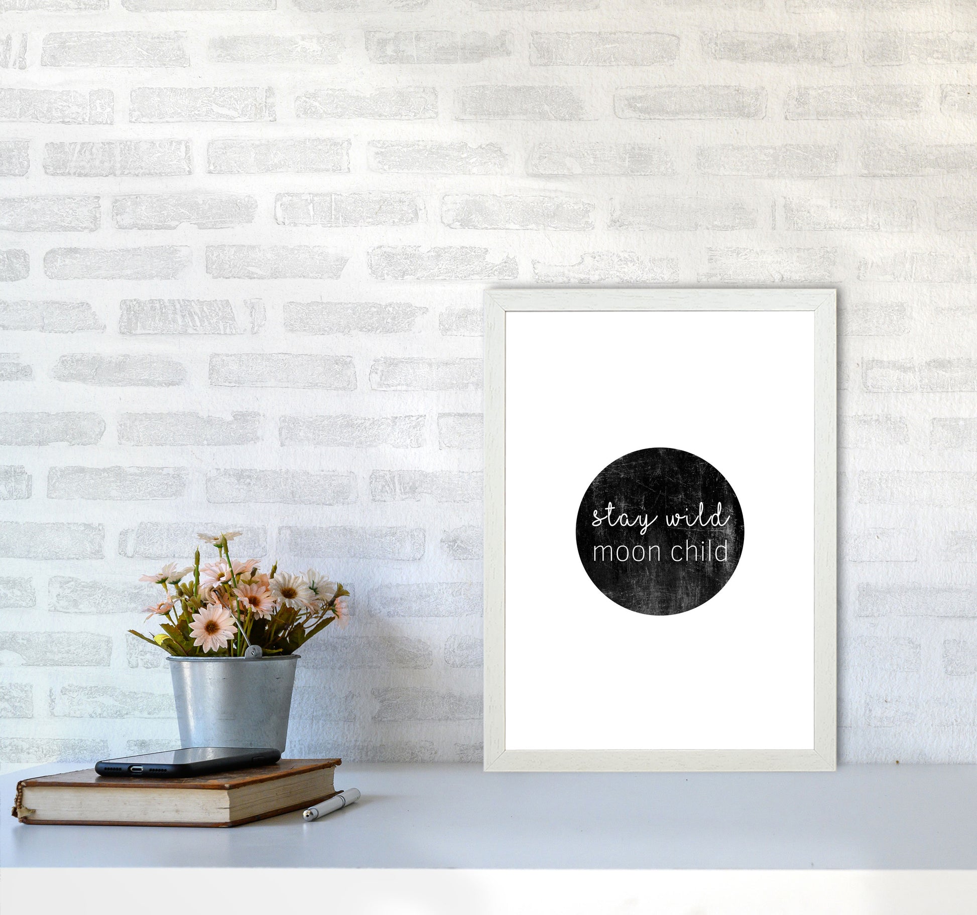Stay Wild Moon Child Typography Print By Orara Studio A3 Oak Frame