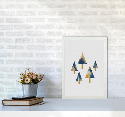 Trees Blue & Yellow Print By Orara Studio A3 Oak Frame