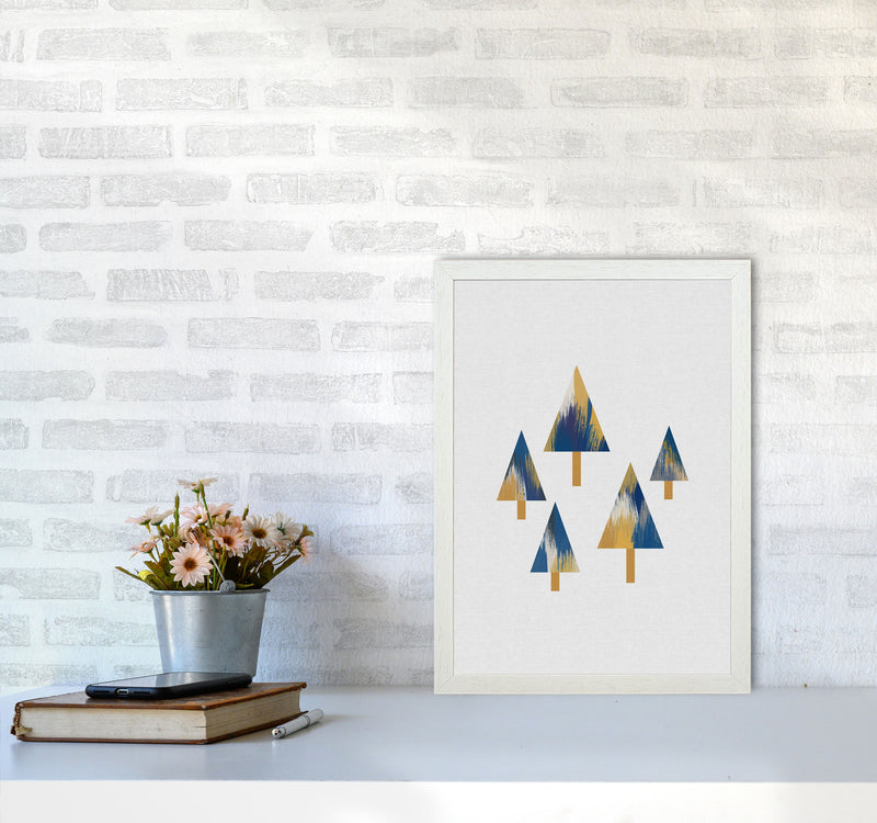 Trees Blue & Yellow Print By Orara Studio A3 Oak Frame