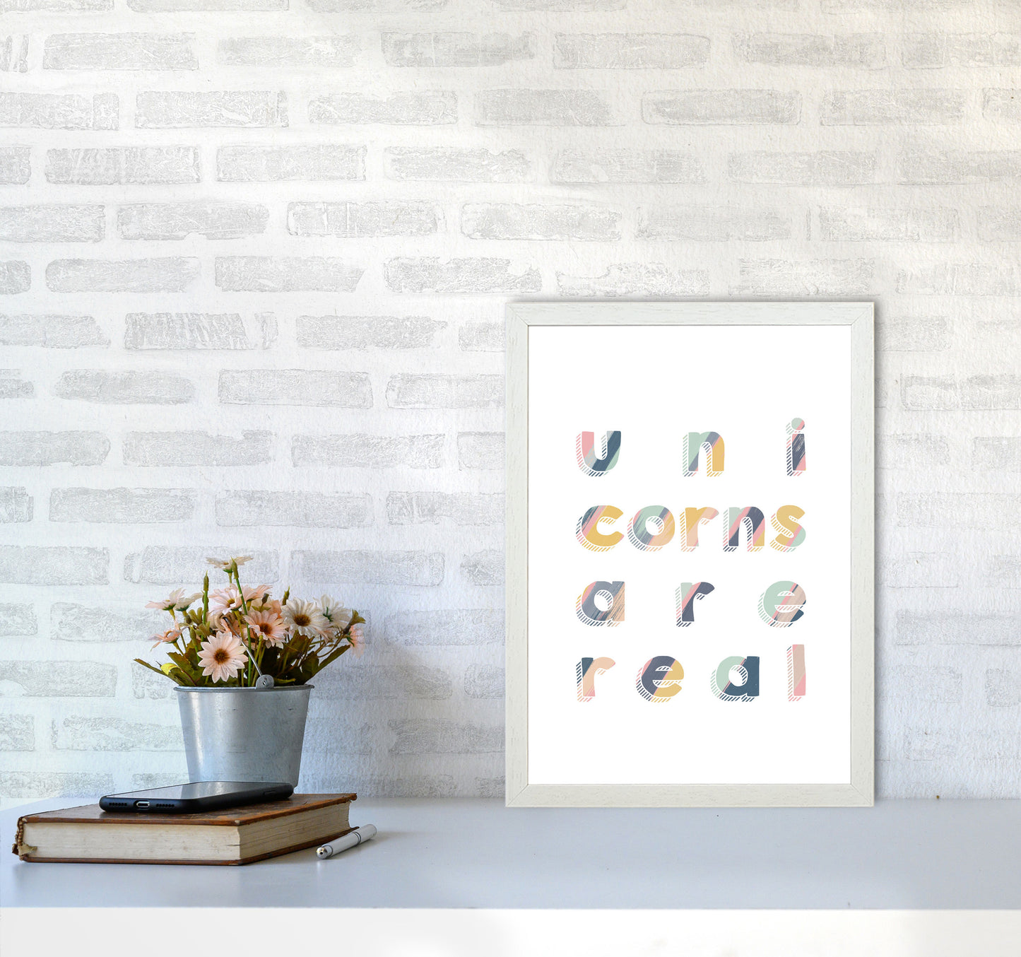 Unicorns Are Real Art Print By Orara Studio, Framed Childrens Wall Art Poster A3 Oak Frame