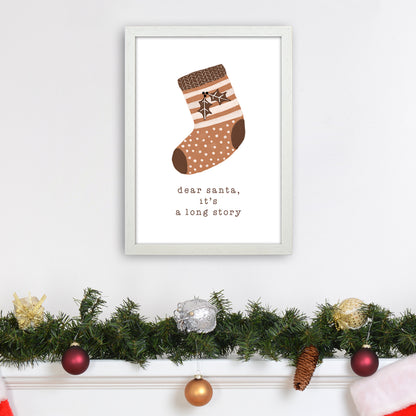 Dear Santa It's A Long Story Christmas Art Print by Orara Studio A3 Oak Frame