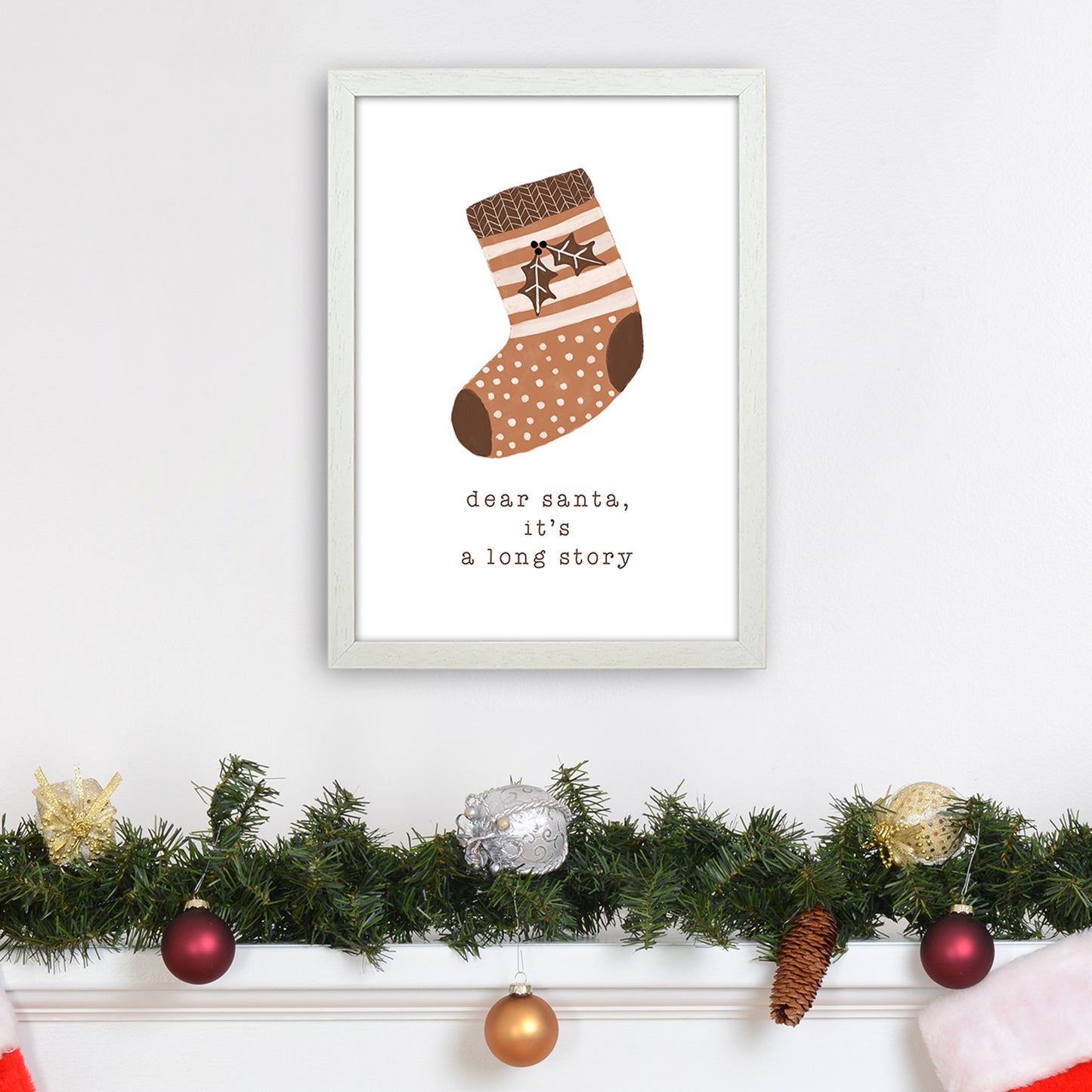 Dear Santa It's A Long Story Christmas Art Print by Orara Studio A3 Oak Frame