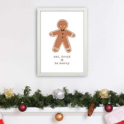 Eat Drink & Be Merry Christmas Art Print by Orara Studio A3 Oak Frame