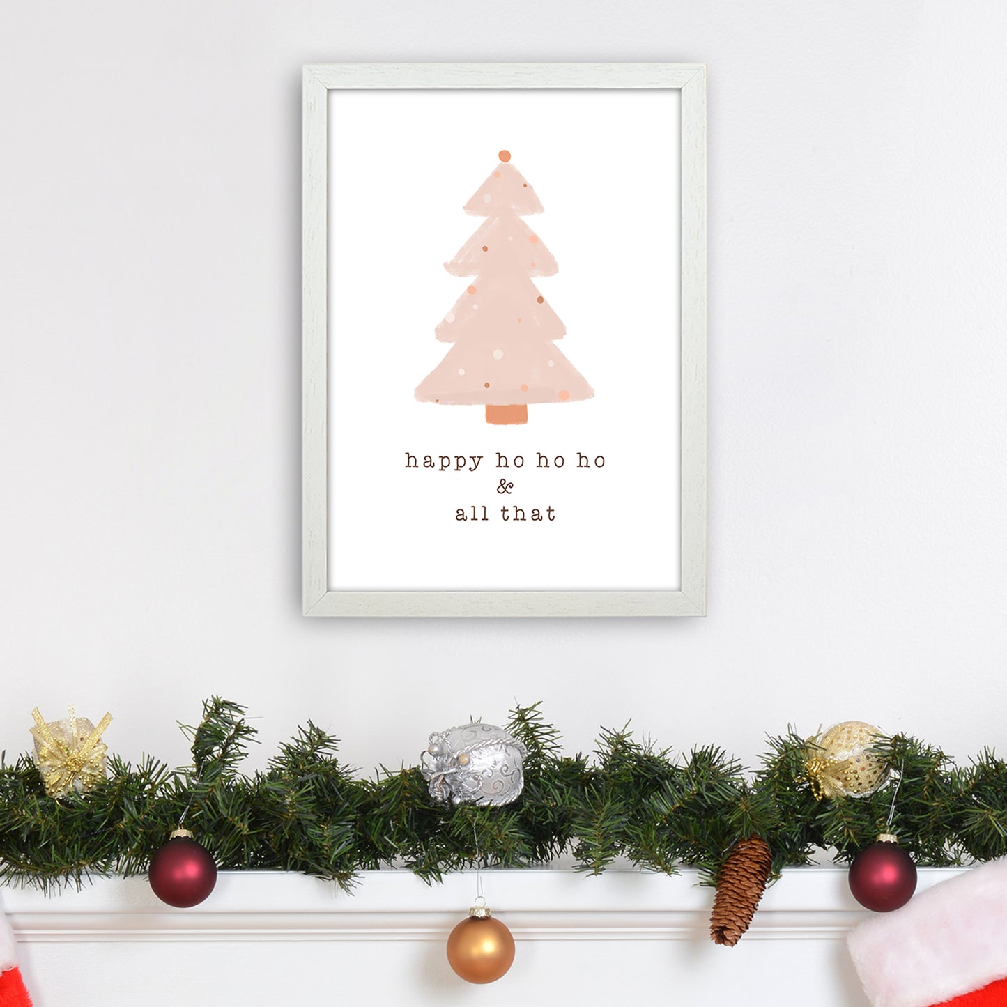 Happy Ho Ho Ho Christmas Art Print by Orara Studio A3 Oak Frame
