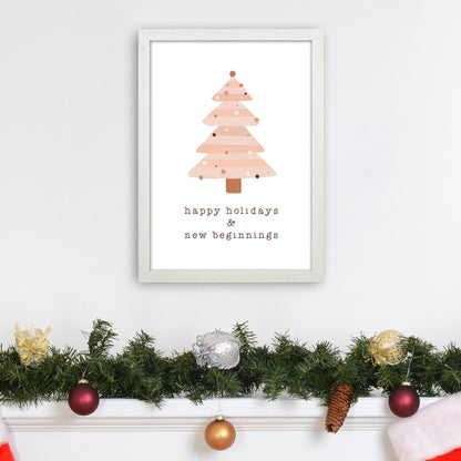 Happy Holidays & New Beginnings Christmas Art Print by Orara Studio A3 Oak Frame