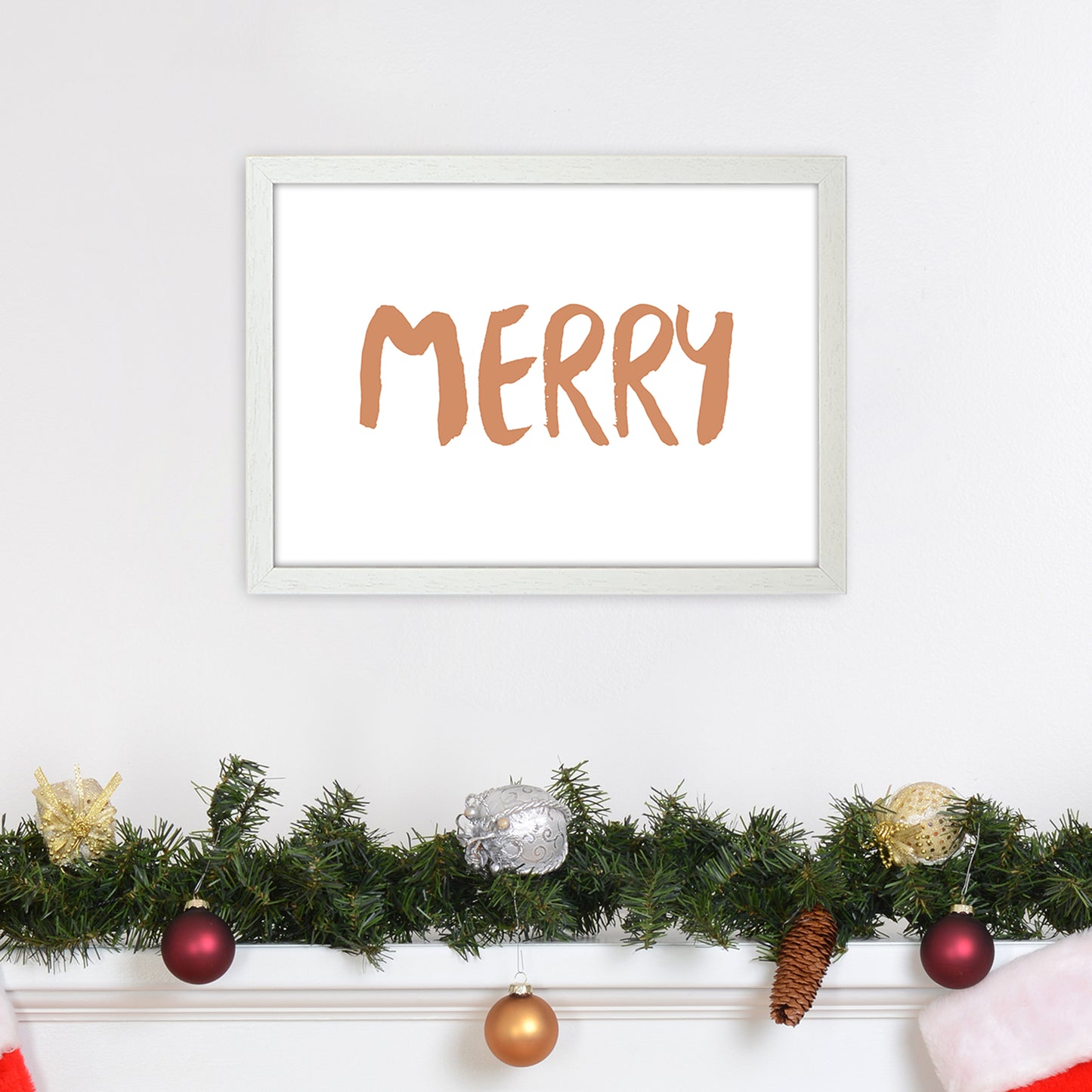 Merry Christmas Art Print by Orara Studio A3 Oak Frame