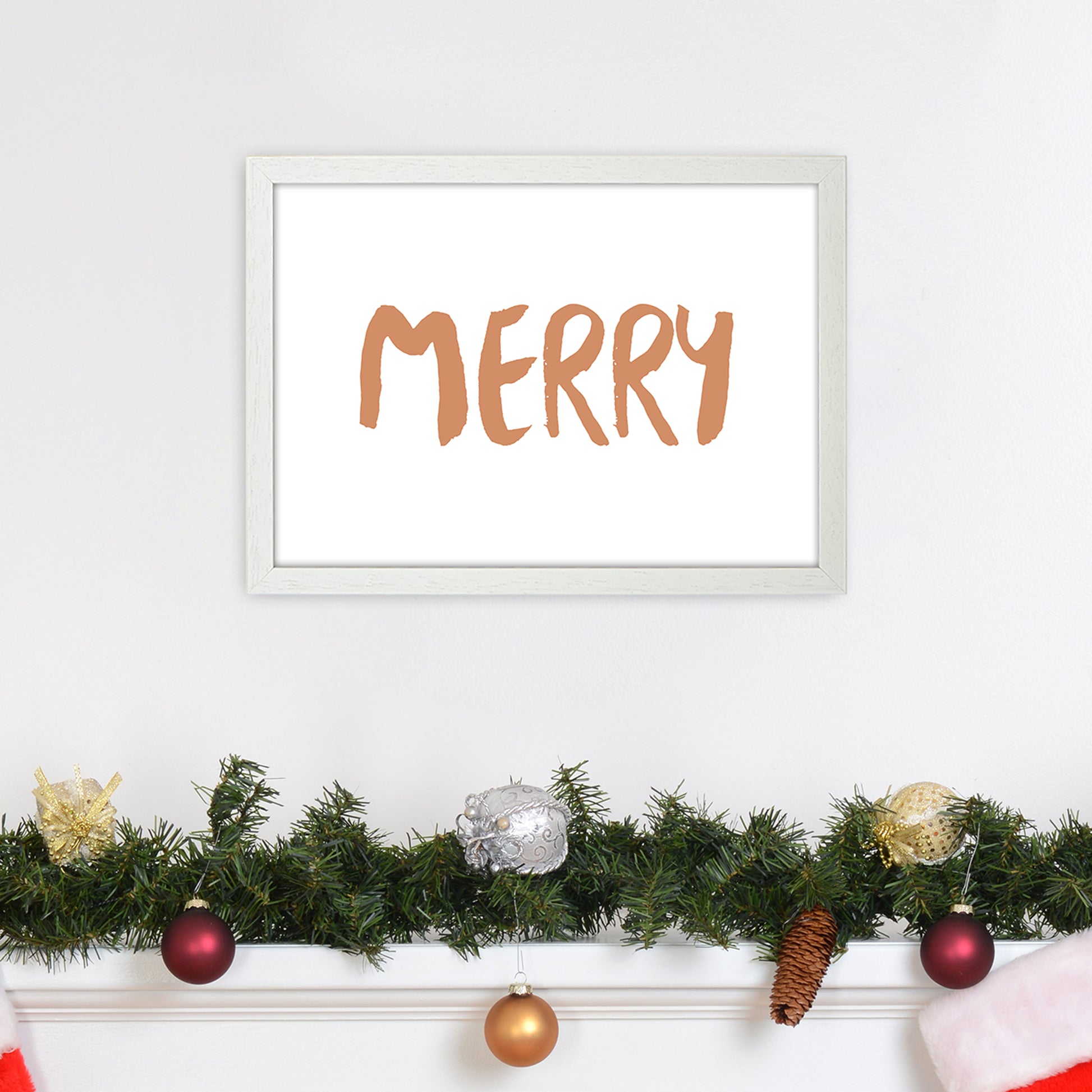 Merry Christmas Art Print by Orara Studio A3 Oak Frame