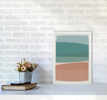 Modern Turquoise and Pink Abstract Art Print by Orara Studio A3 Oak Frame