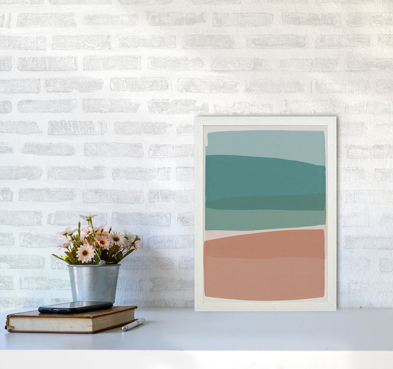 Modern Turquoise and Pink Abstract Art Print by Orara Studio A3 Oak Frame