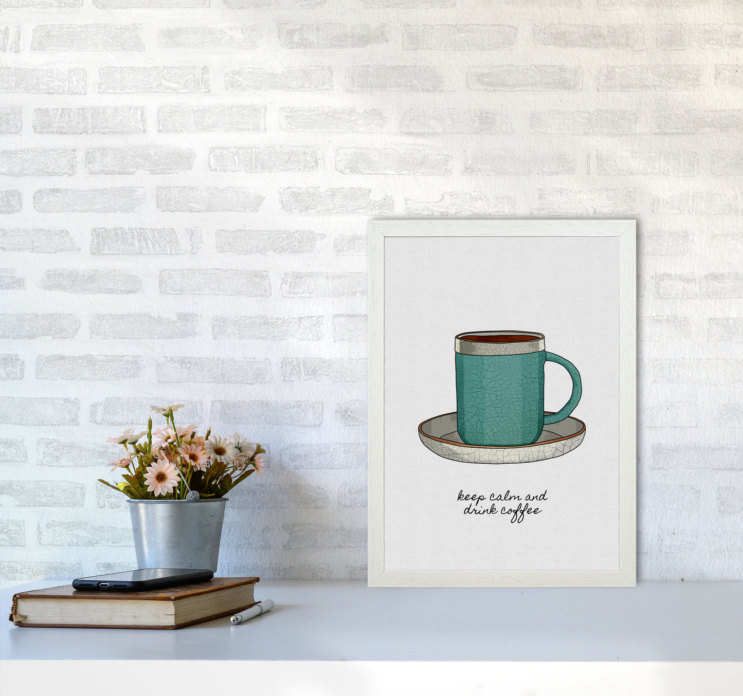 Keep Calm & Drink Coffee Quote Art Print by Orara Studio A3 Oak Frame