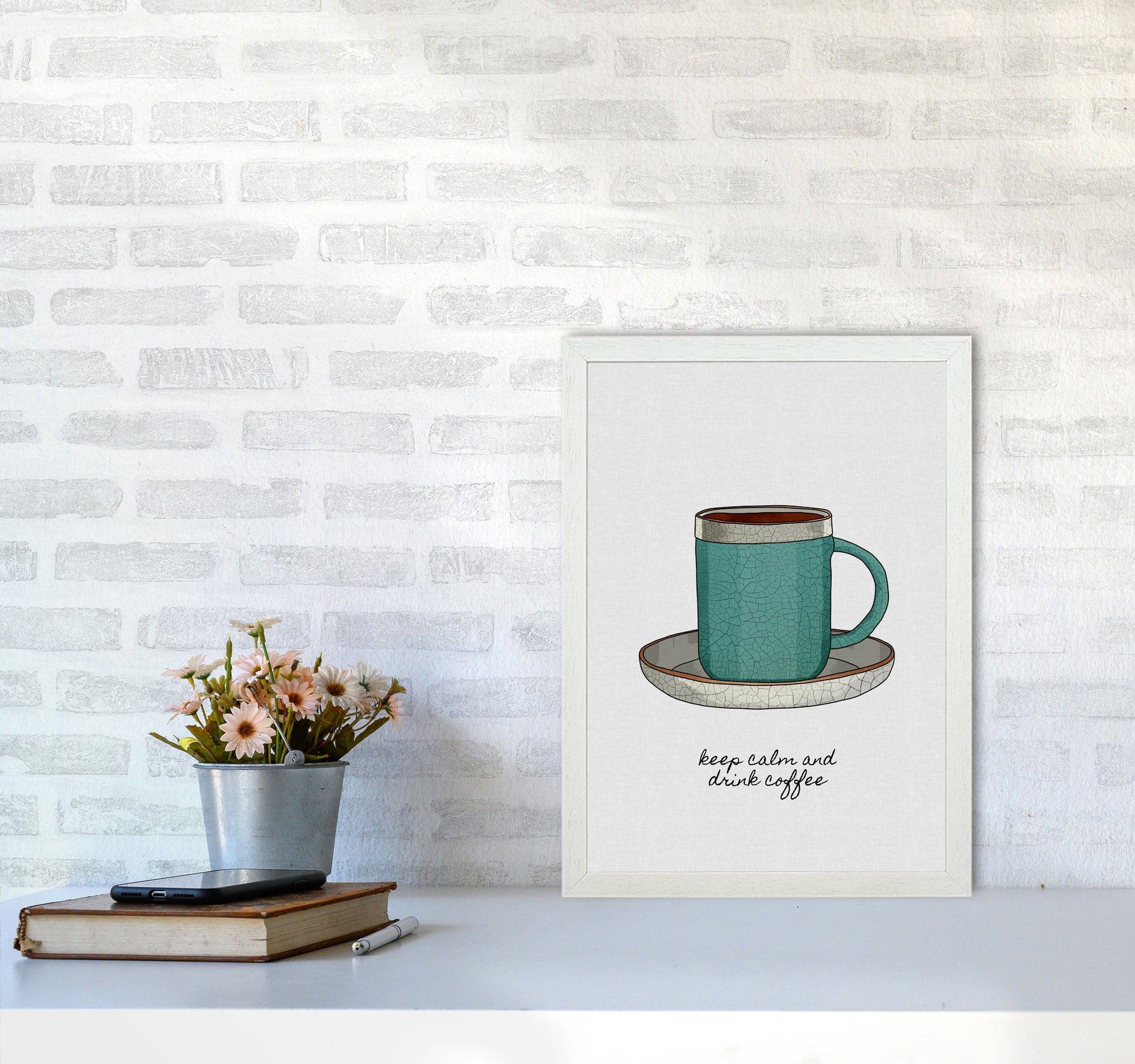 Keep Calm & Drink Coffee Quote Art Print by Orara Studio A3 Oak Frame