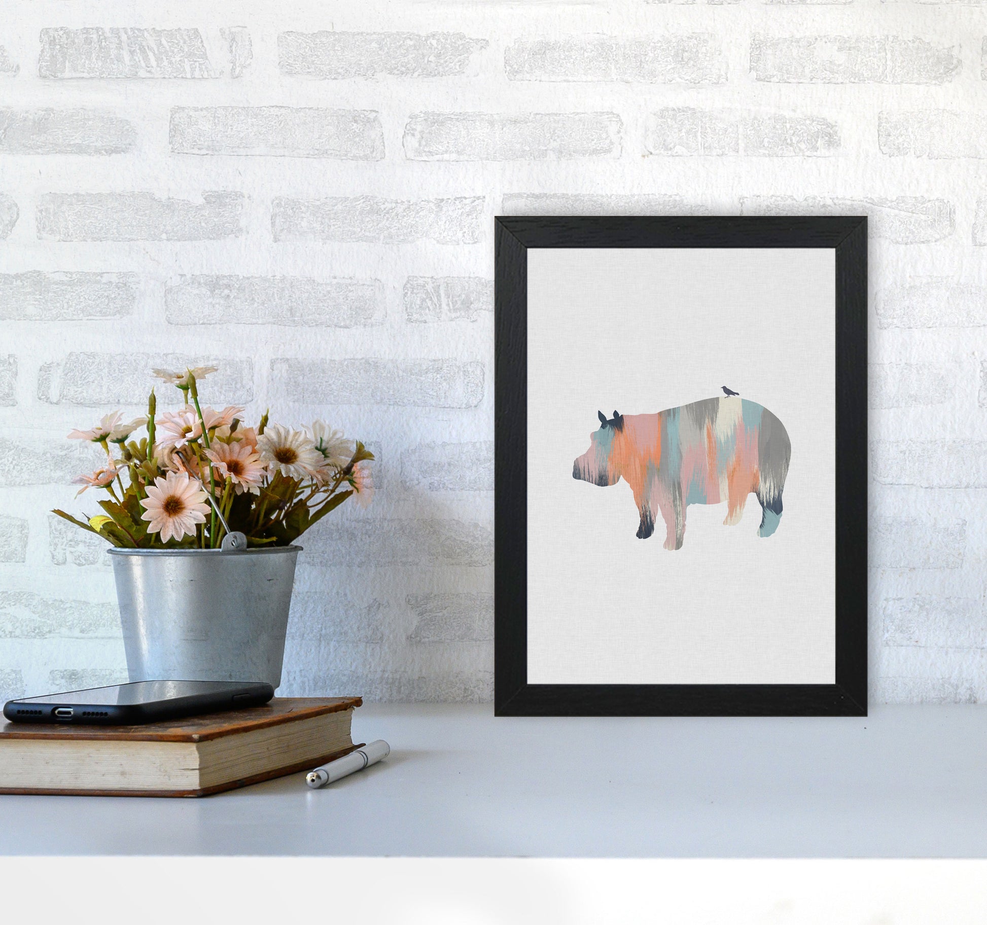 Pastel Hippo Print By Orara Studio Animal Art Print A4 White Frame