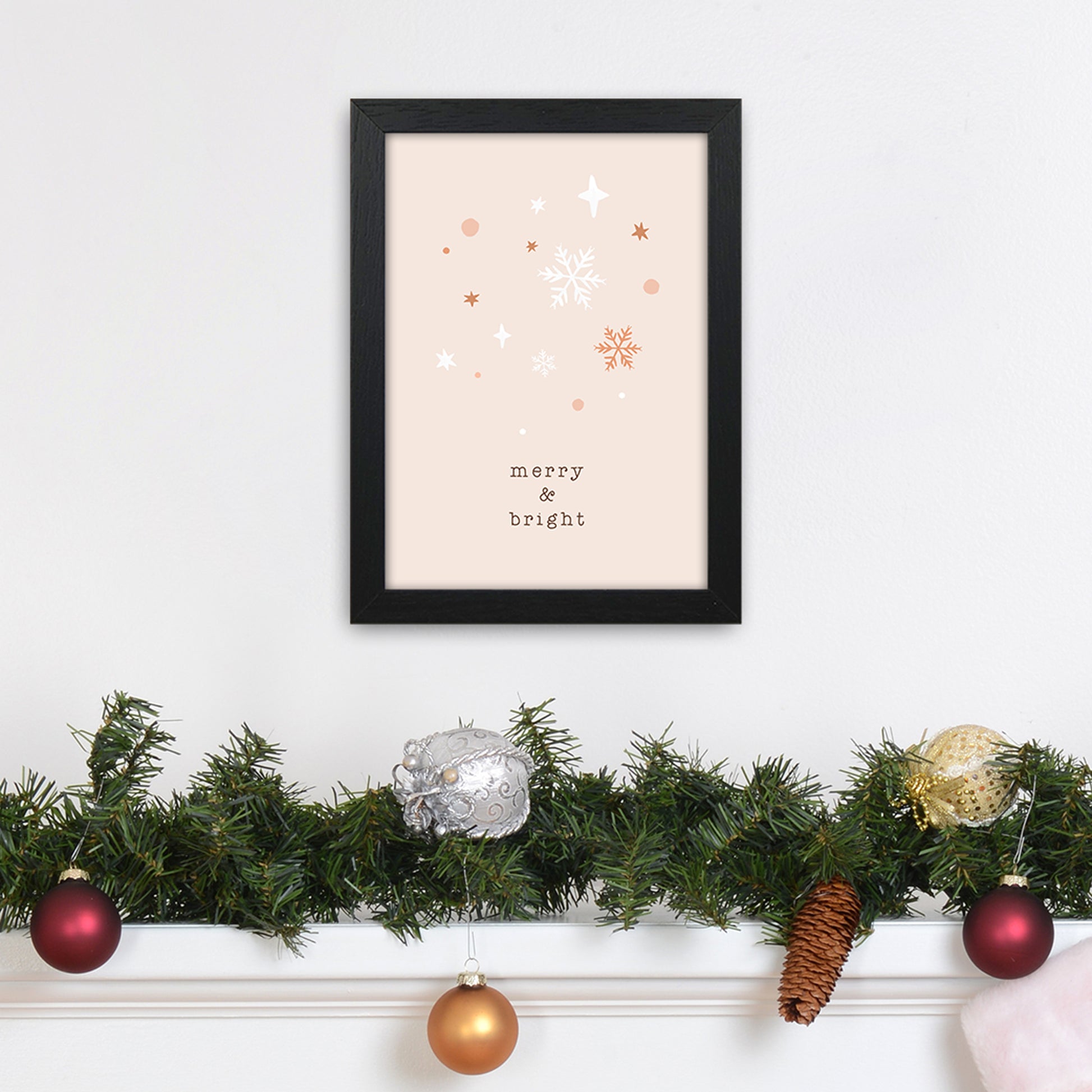 Merry & Bright Christmas Art Print by Orara Studio A4 White Frame