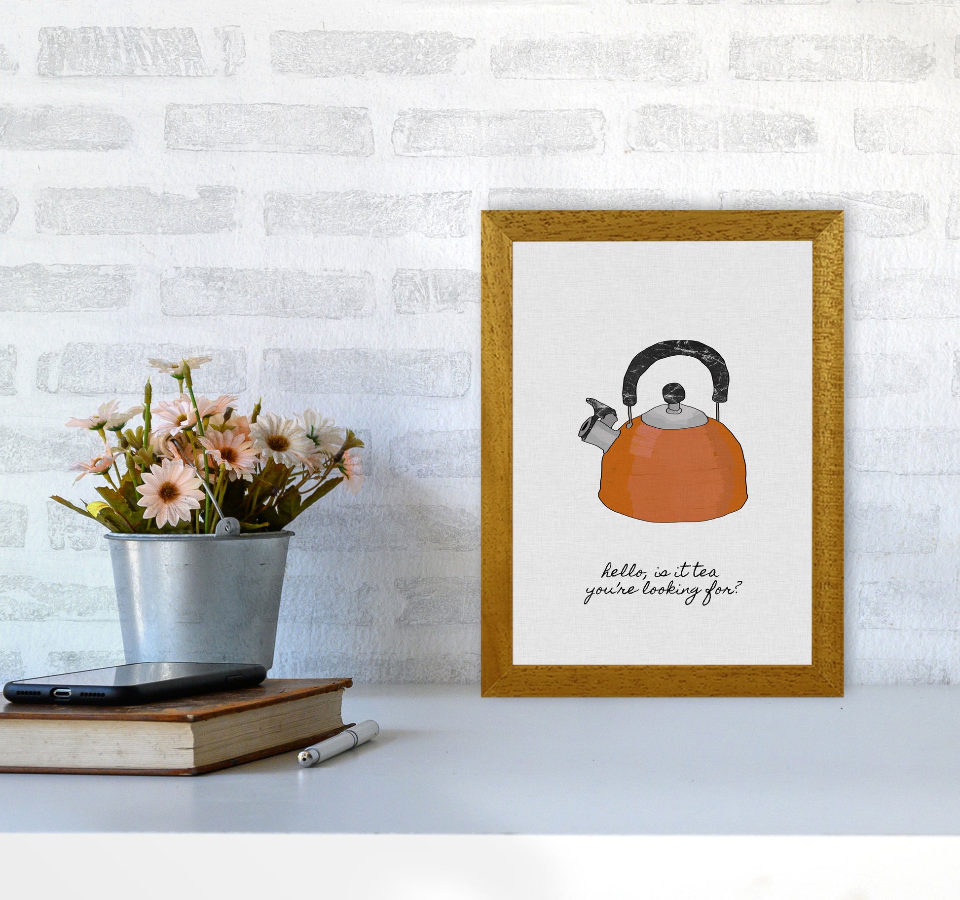 Hello Is It Tea Print By Orara Studio, Framed Kitchen Wall Art A4 Print Only