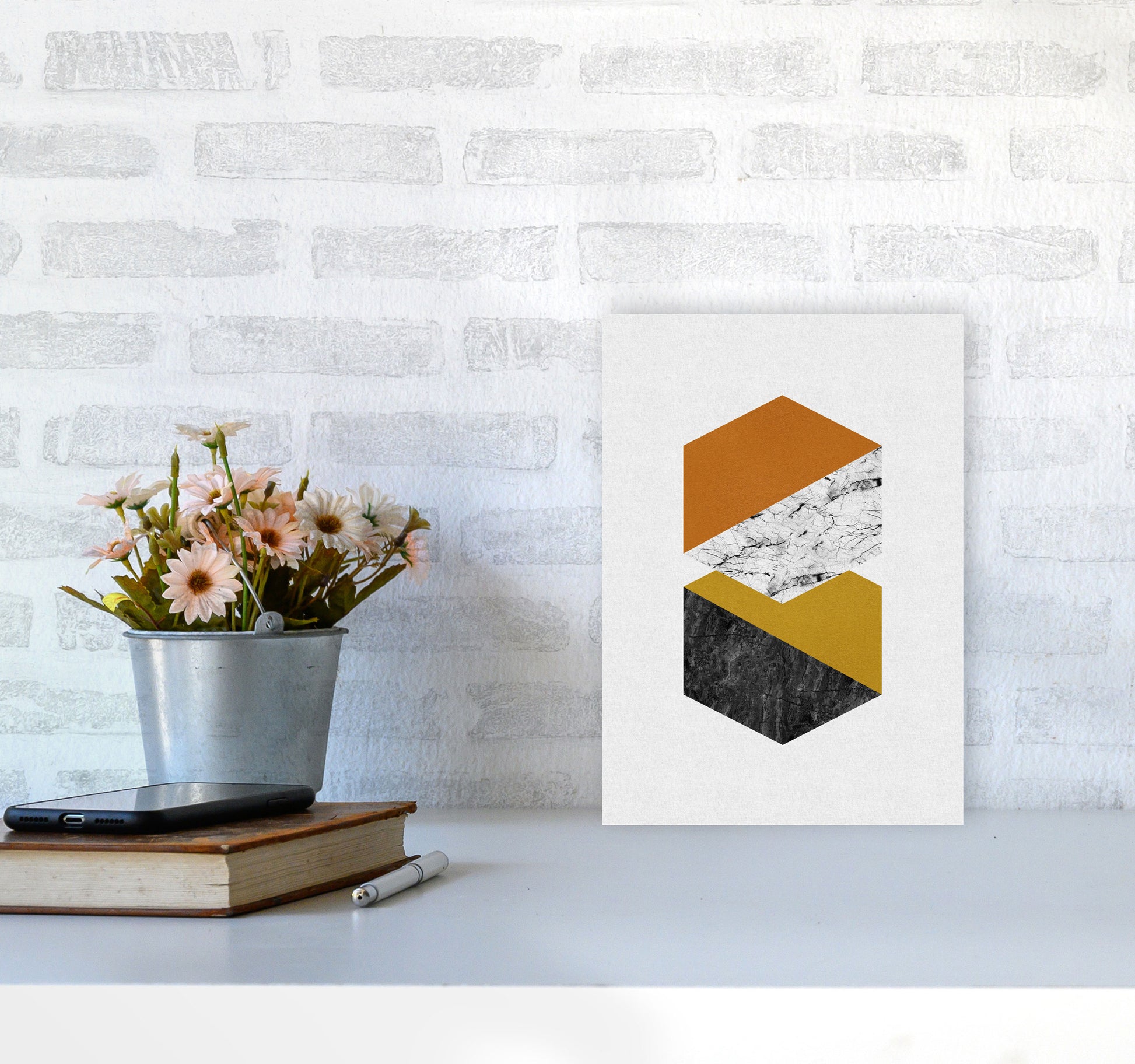 Geometric Hexagons Print By Orara Studio A4 Black Frame