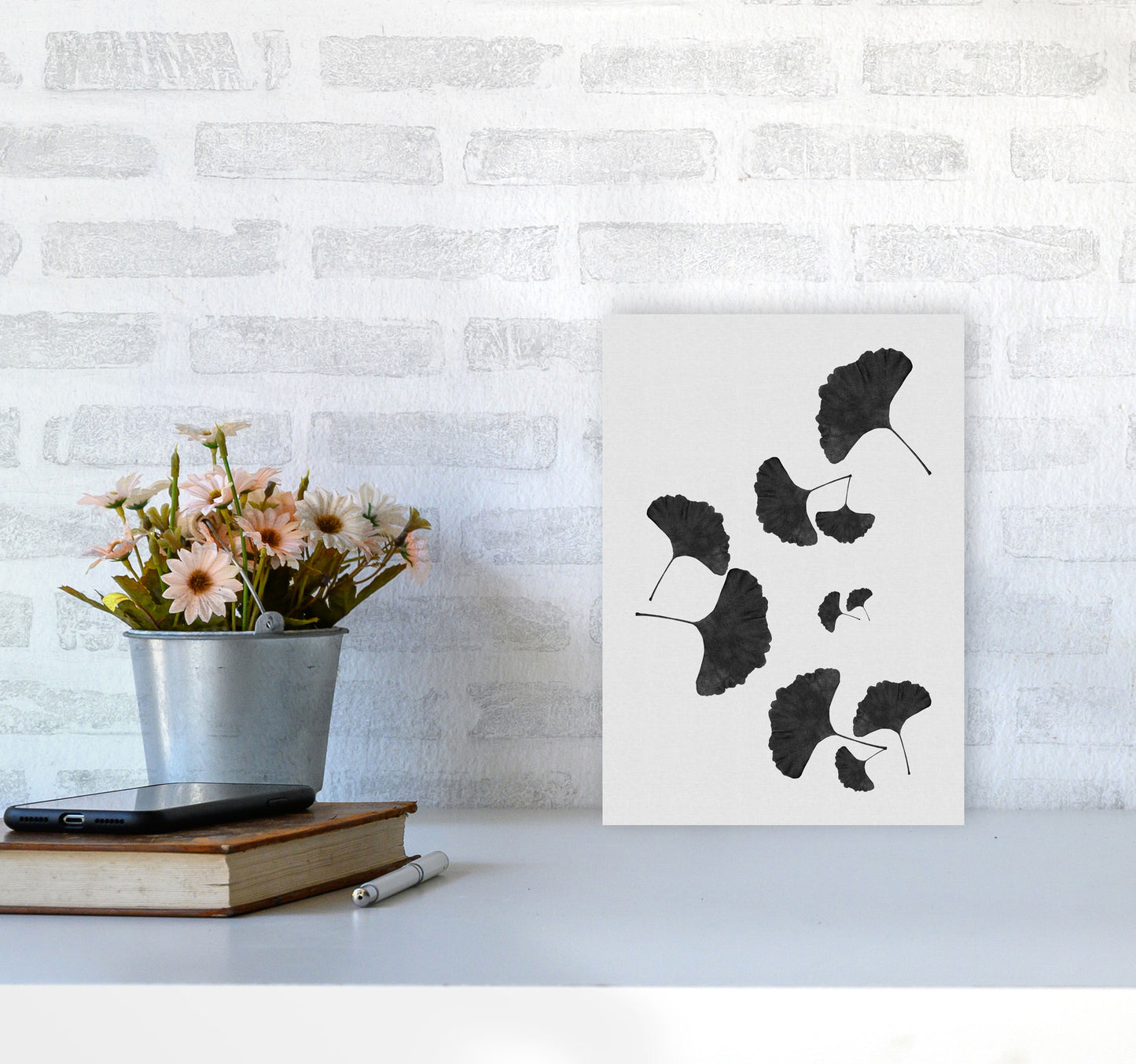 Ginkgo Leaf Black & White I Print By Orara Studio A4 Black Frame