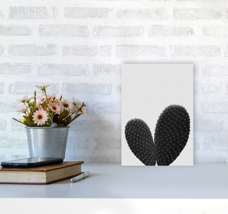 Heart Cactus Black & White Print By Orara Studio A4 Black Frame