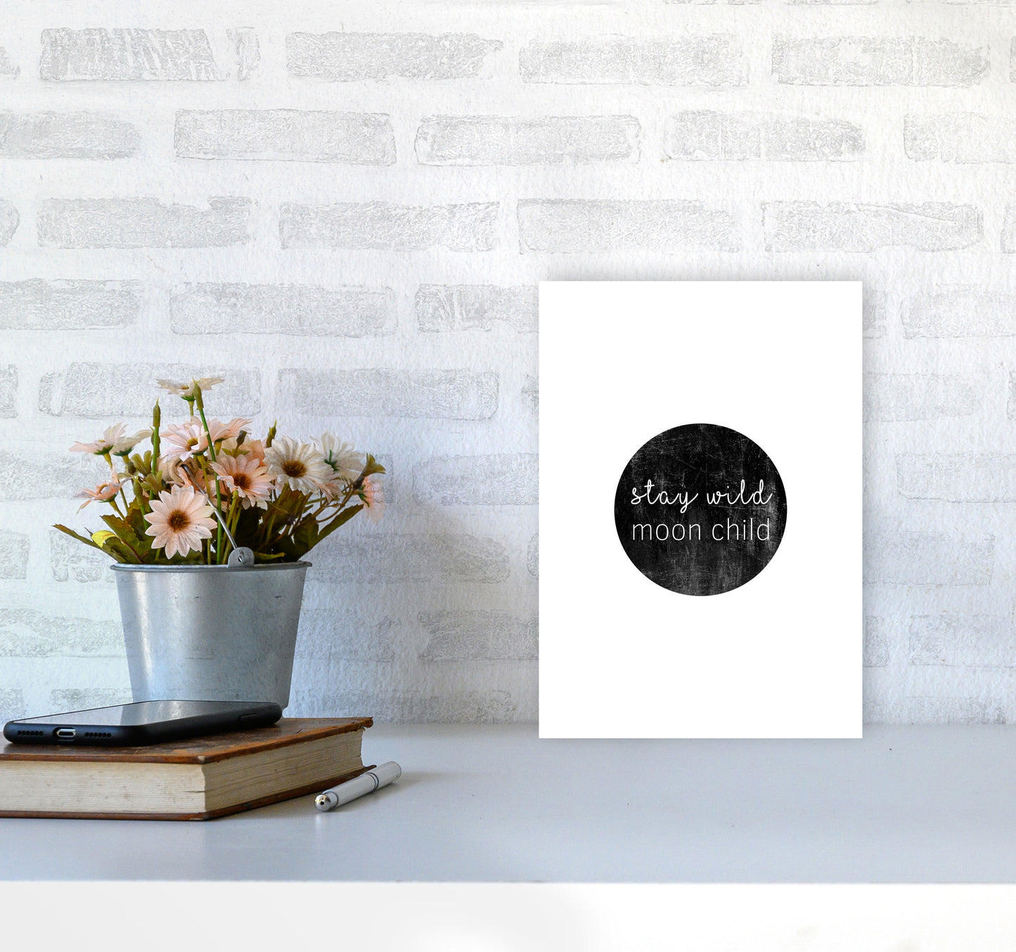 Stay Wild Moon Child Typography Print By Orara Studio A4 Black Frame