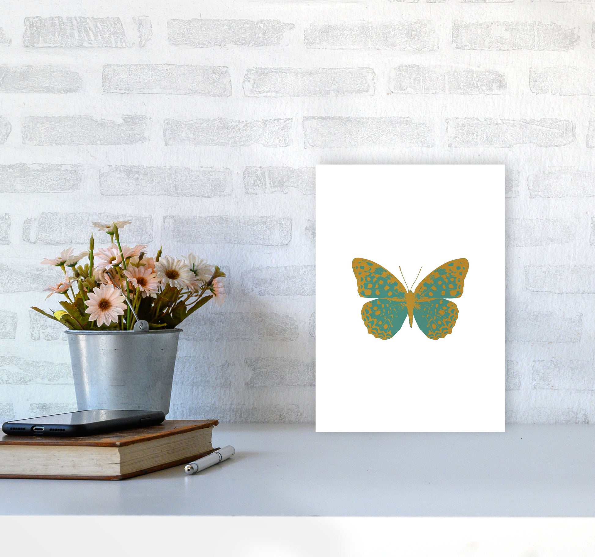 Teal Butterfly Print By Orara Studio Animal Art Print A4 Black Frame
