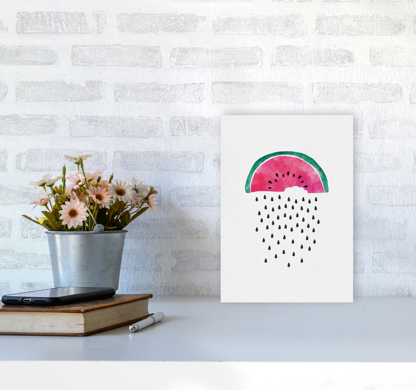 Watermelon Rain Print By Orara Studio, Framed Kitchen Wall Art A4 Black Frame