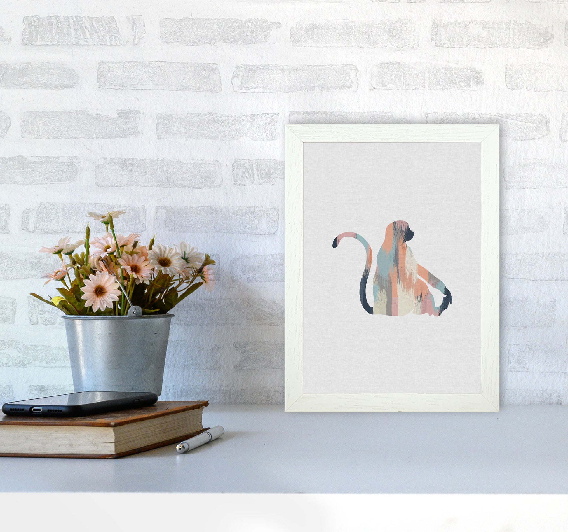 Pastel Monkey Print By Orara Studio Animal Art Print A4 Oak Frame