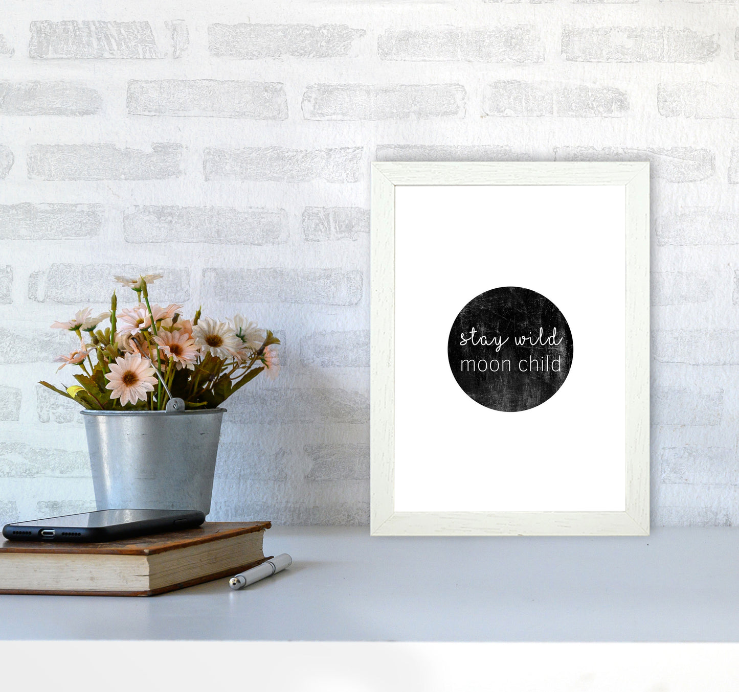 Stay Wild Moon Child Typography Print By Orara Studio A4 Oak Frame