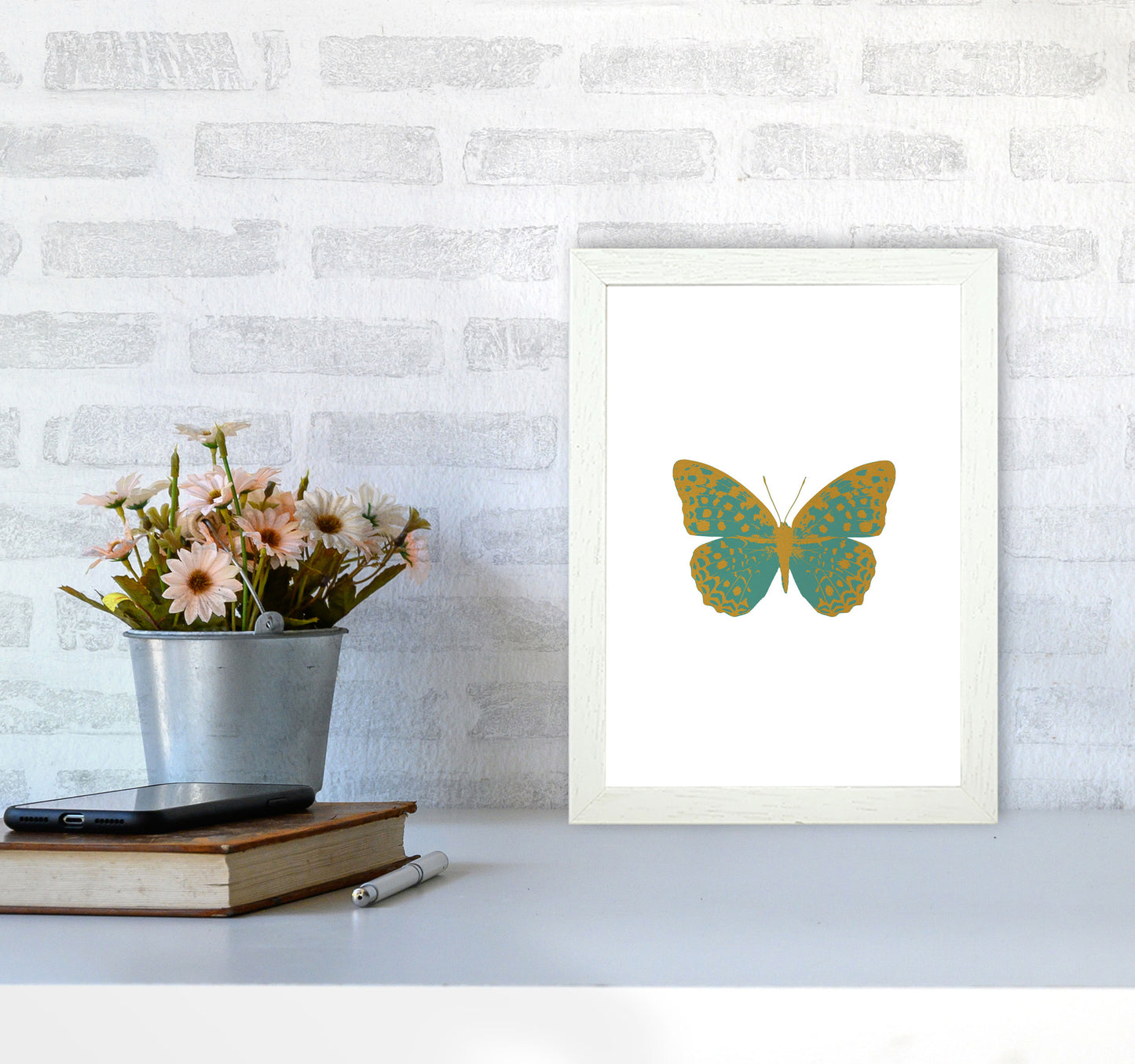 Teal Butterfly Print By Orara Studio Animal Art Print A4 Oak Frame