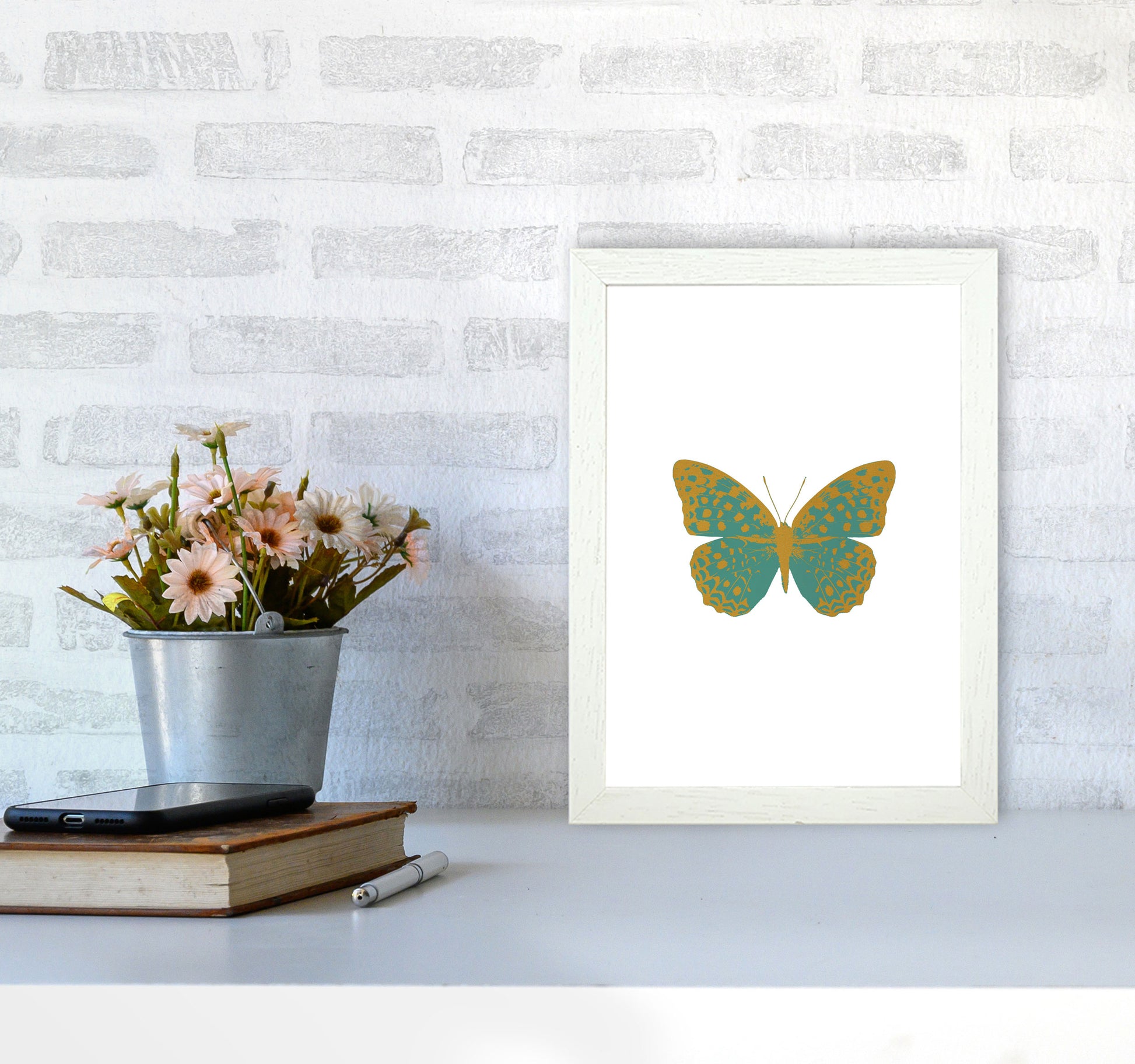 Teal Butterfly Print By Orara Studio Animal Art Print A4 Oak Frame