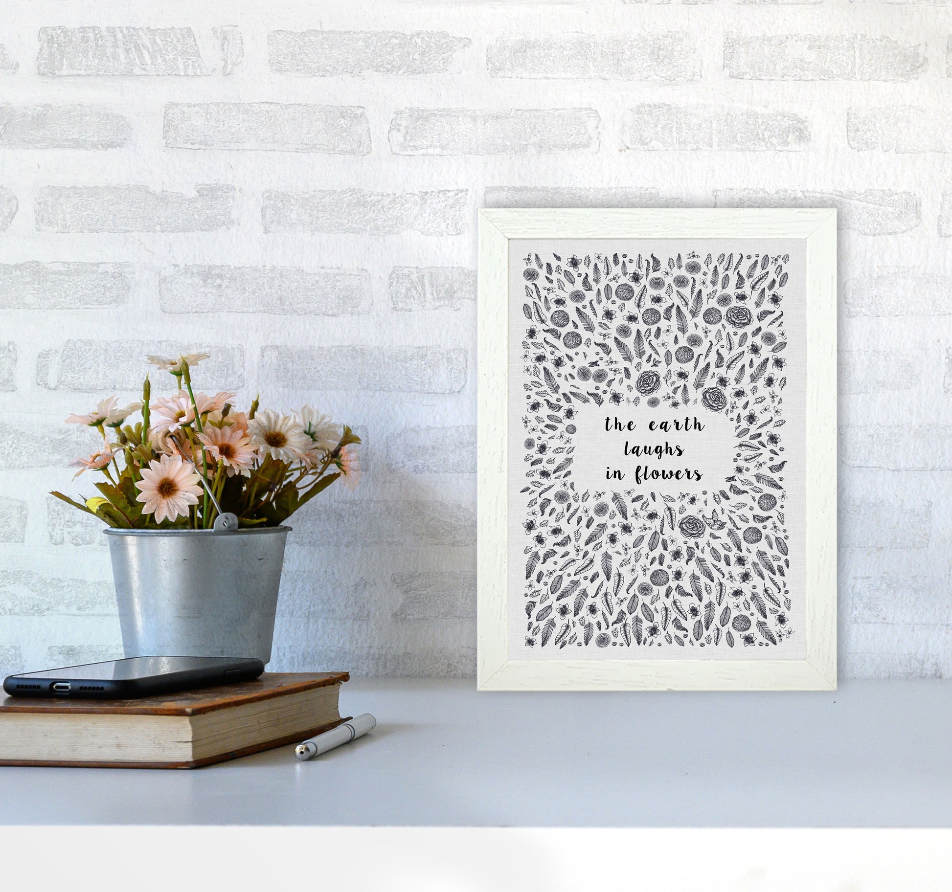 The Earth Laughs In Flowers Shakespeare Quote Print By Orara Studio A4 Oak Frame