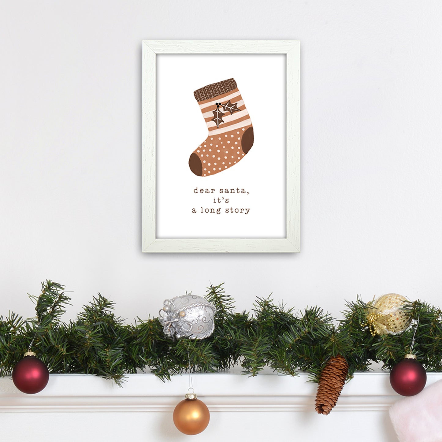 Dear Santa It's A Long Story Christmas Art Print by Orara Studio A4 Oak Frame
