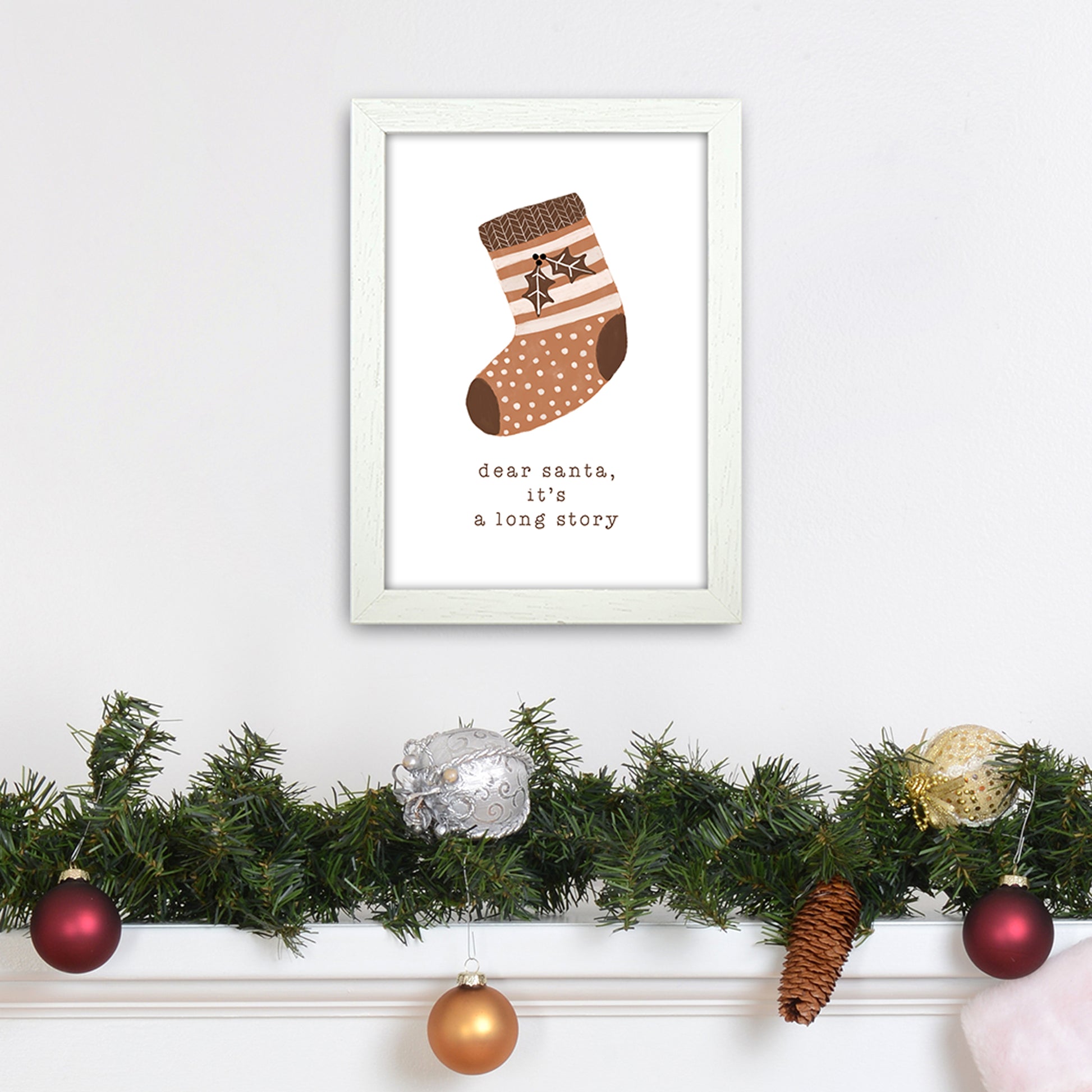 Dear Santa It's A Long Story Christmas Art Print by Orara Studio A4 Oak Frame