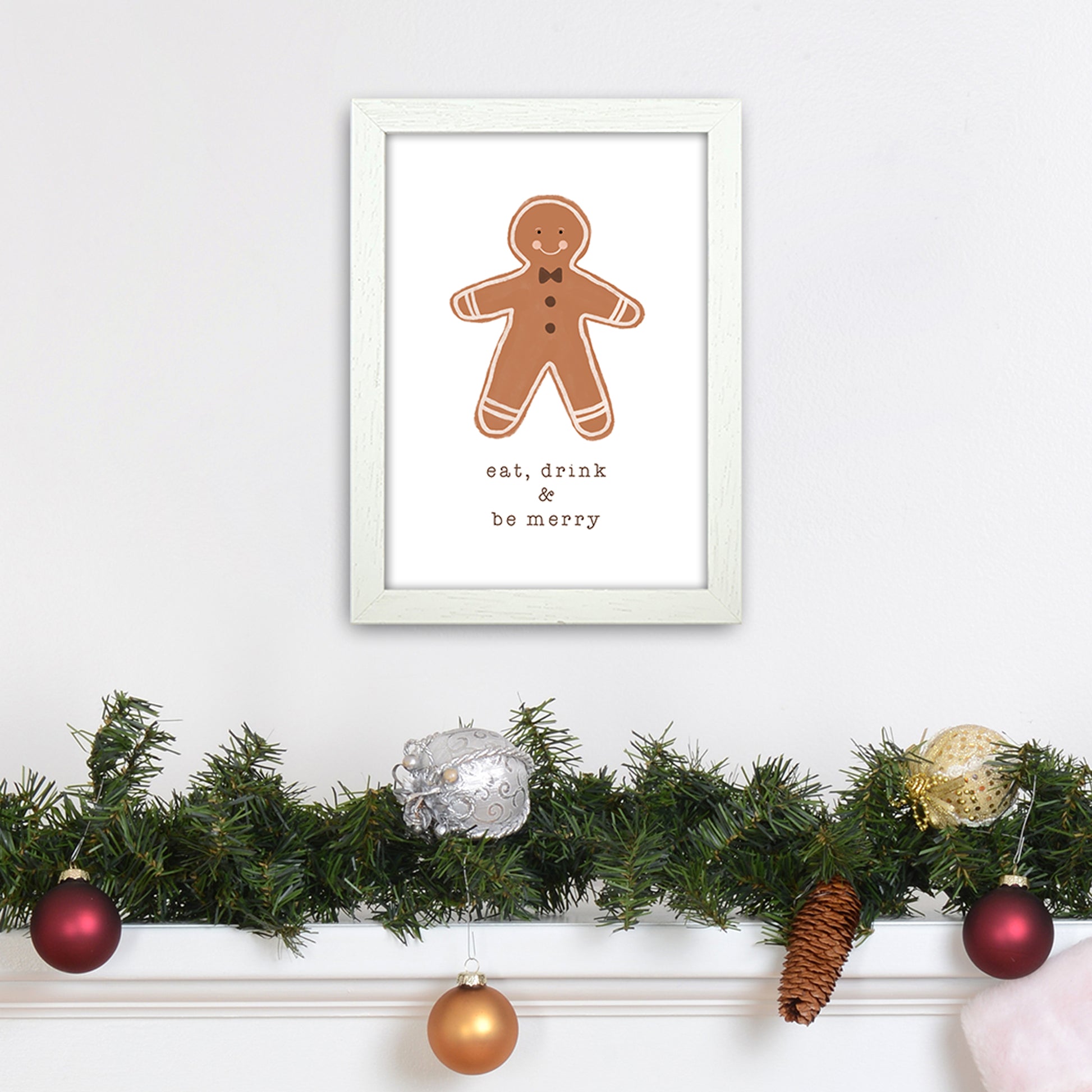 Eat Drink & Be Merry Christmas Art Print by Orara Studio A4 Oak Frame