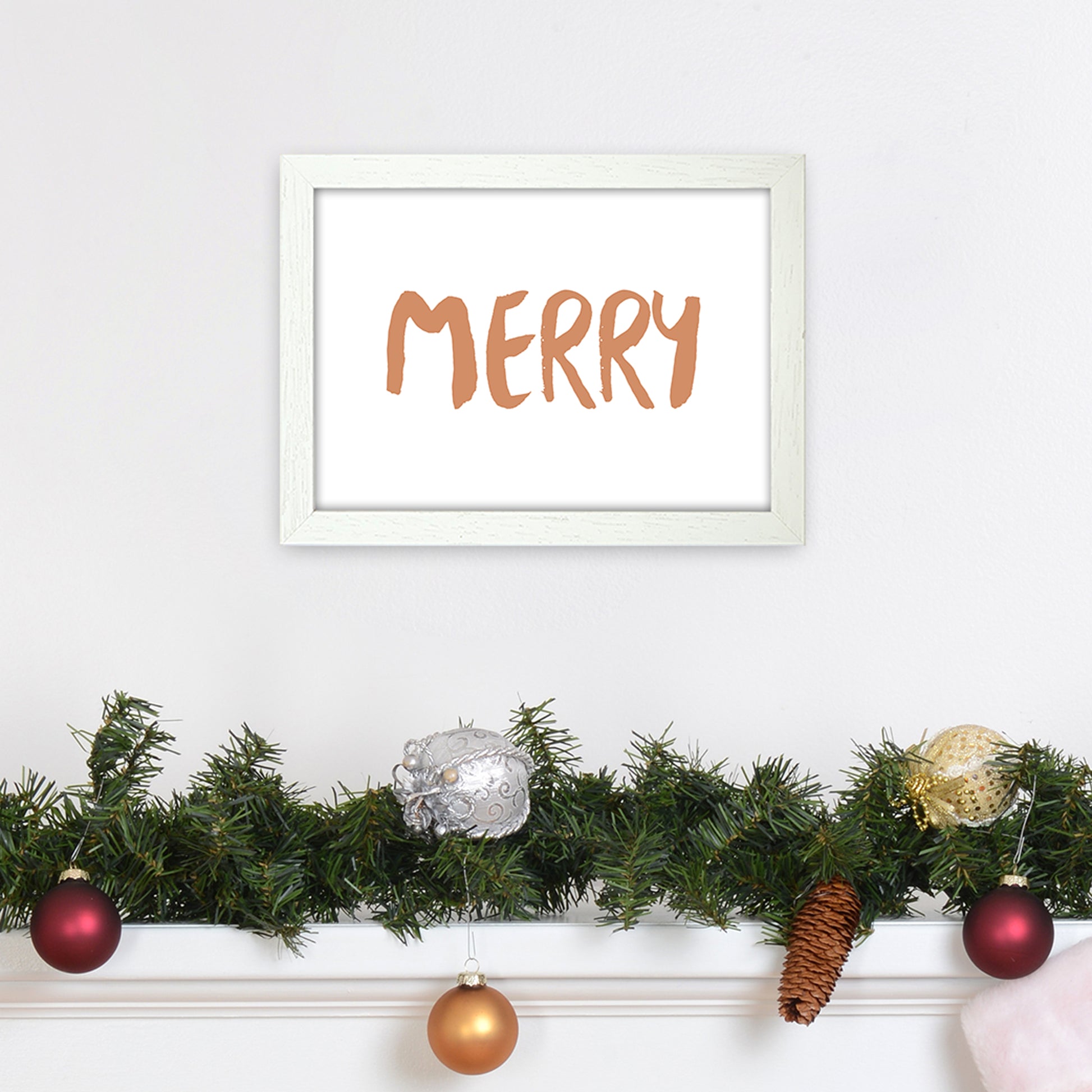 Merry Christmas Art Print by Orara Studio A4 Oak Frame