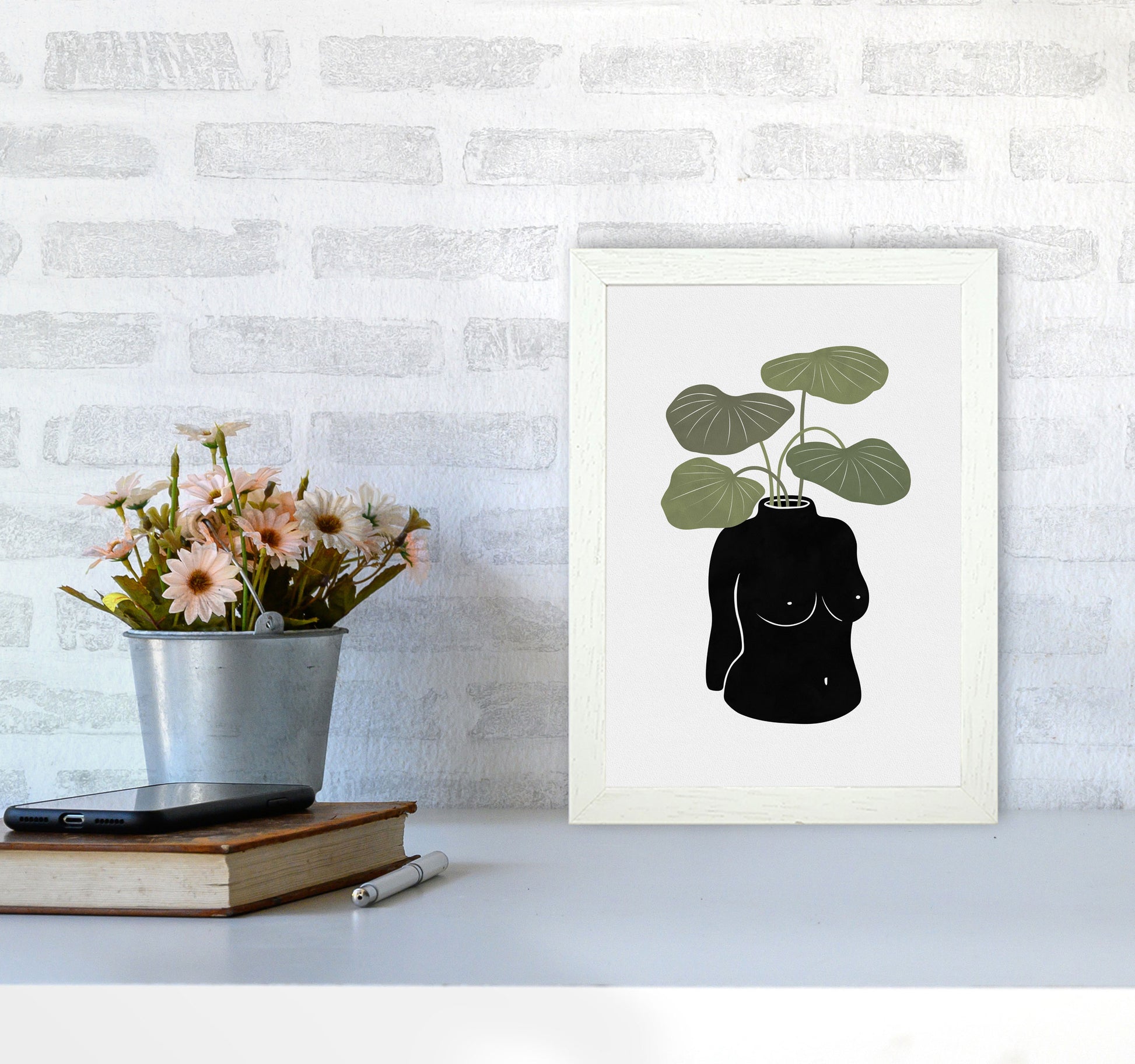 Boob-tanical Vase Art Print by Orara Studios A4 Oak Frame