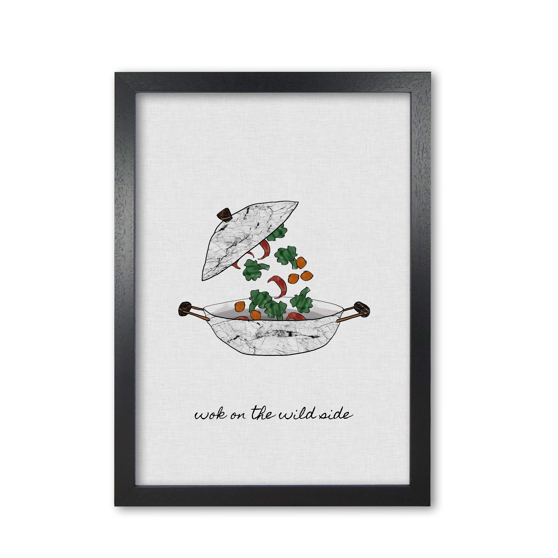 Wok On The Wild Side Print By Orara Studio, Framed Kitchen Wall Art Black Grain