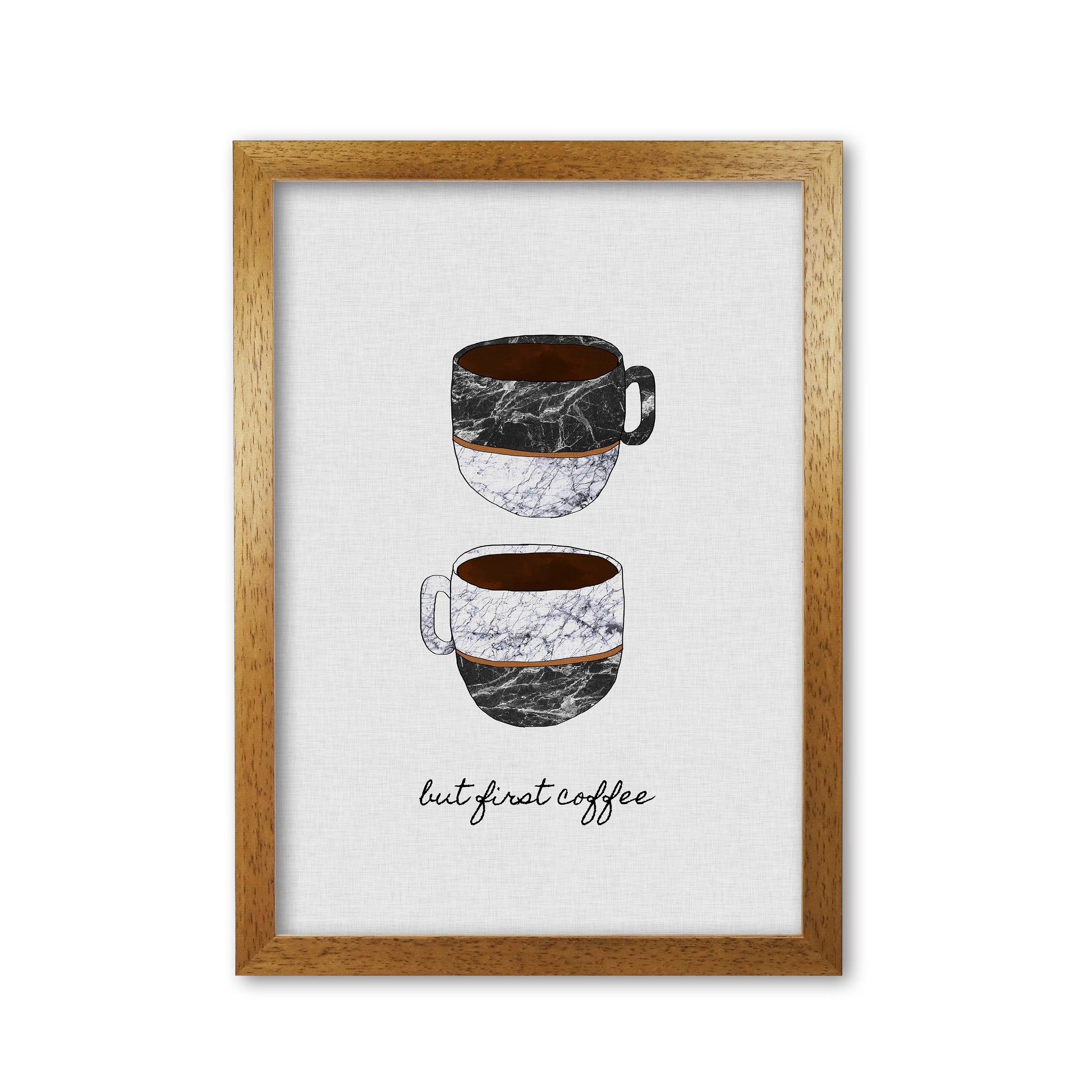 But First Coffee II Print By Orara Studio, Framed Kitchen Wall Art Oak Grain