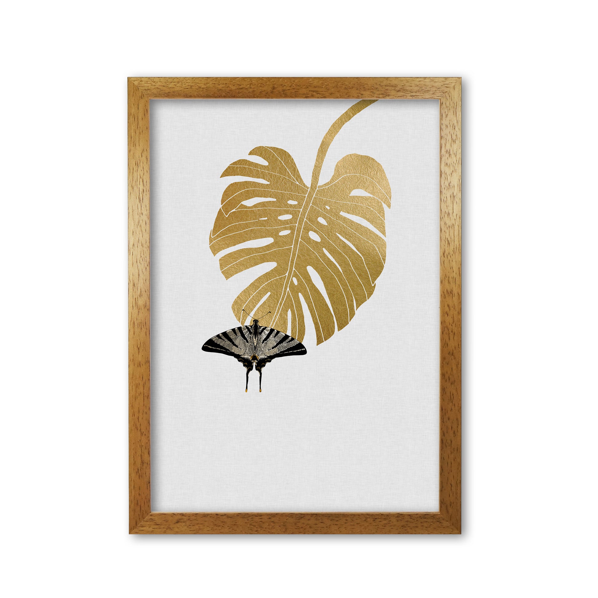 Butterfly & Monstera Leaf Print By Orara Studio Oak Grain