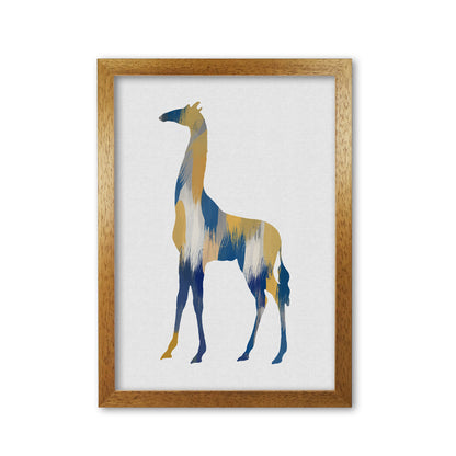 Giraffe Blue & Yellow Print By Orara Studio Animal Art Print Oak Grain
