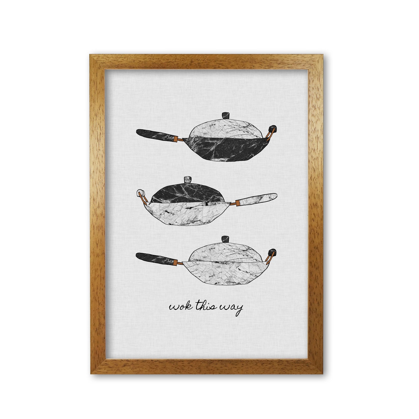 Wok This Way Print By Orara Studio, Framed Kitchen Wall Art Oak Grain