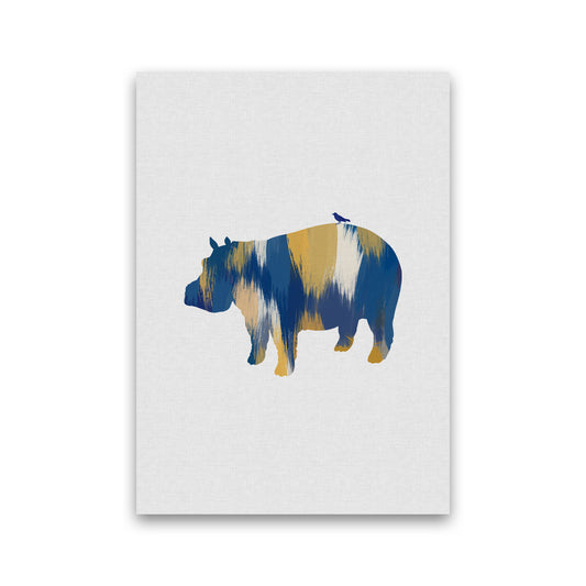 Hippo Blue & Yellow Print By Orara Studio Animal Art Print Print Only