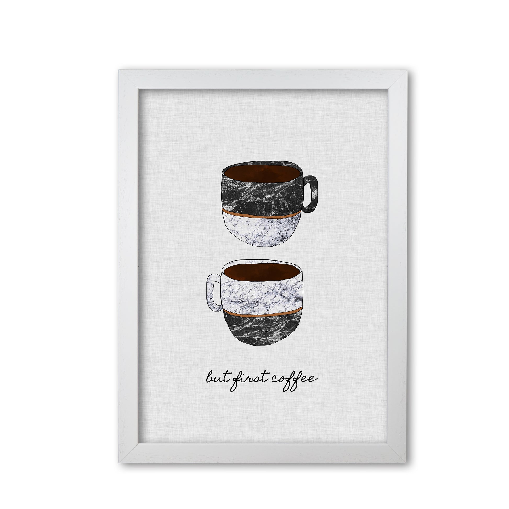 But First Coffee II Print By Orara Studio, Framed Kitchen Wall Art White Grain