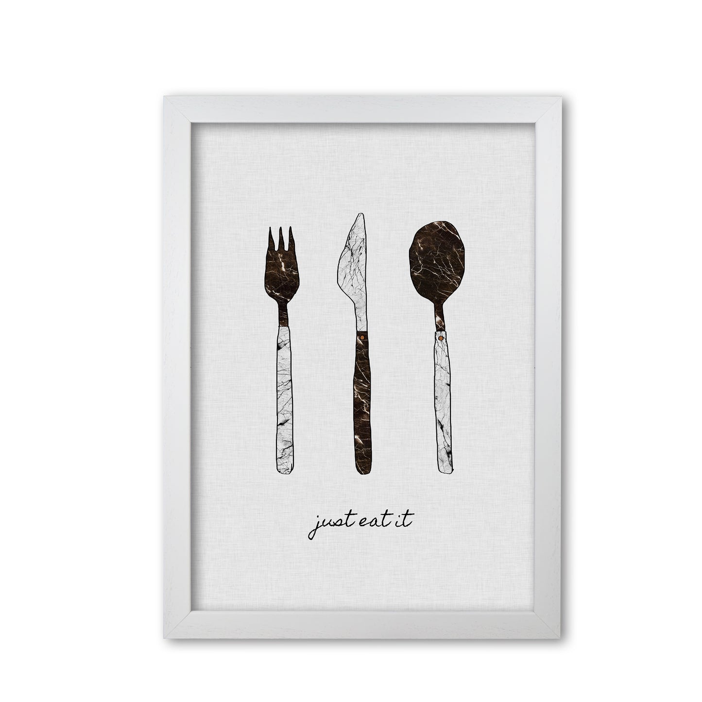 Just Eat It Print By Orara Studio, Framed Kitchen Wall Art White Grain