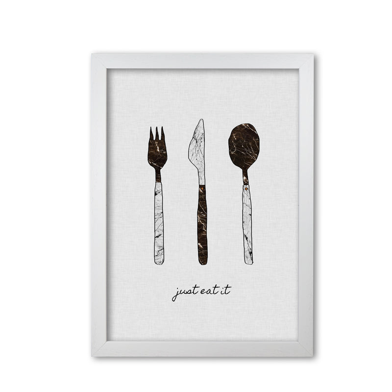 Just Eat It Print By Orara Studio, Framed Kitchen Wall Art White Grain