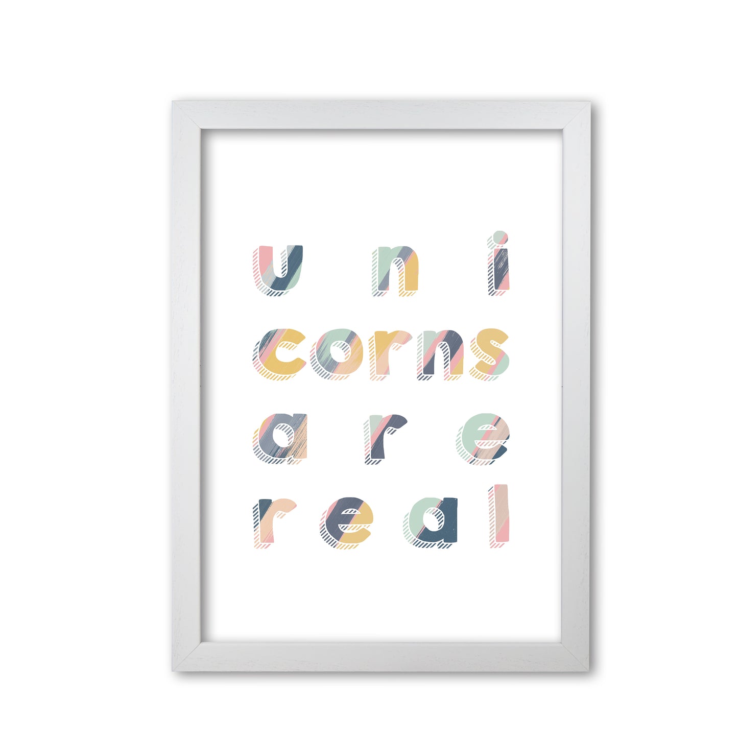 Unicorns Are Real Art Print By Orara Studio, Framed Childrens Wall Art Poster White Grain