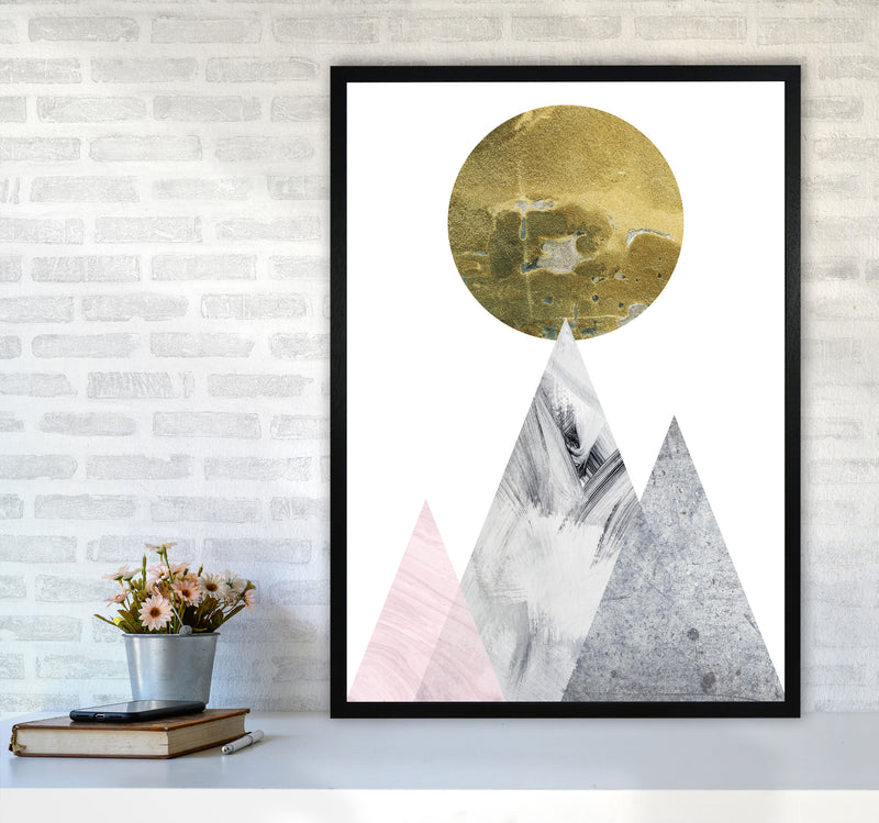 Pink And Grey Mountains Abstract Modern Print A1 White Frame